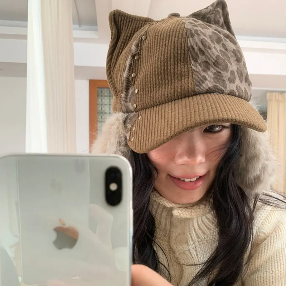Women's Winter Leopard Print Plush Cat Ear Cap - Image 6