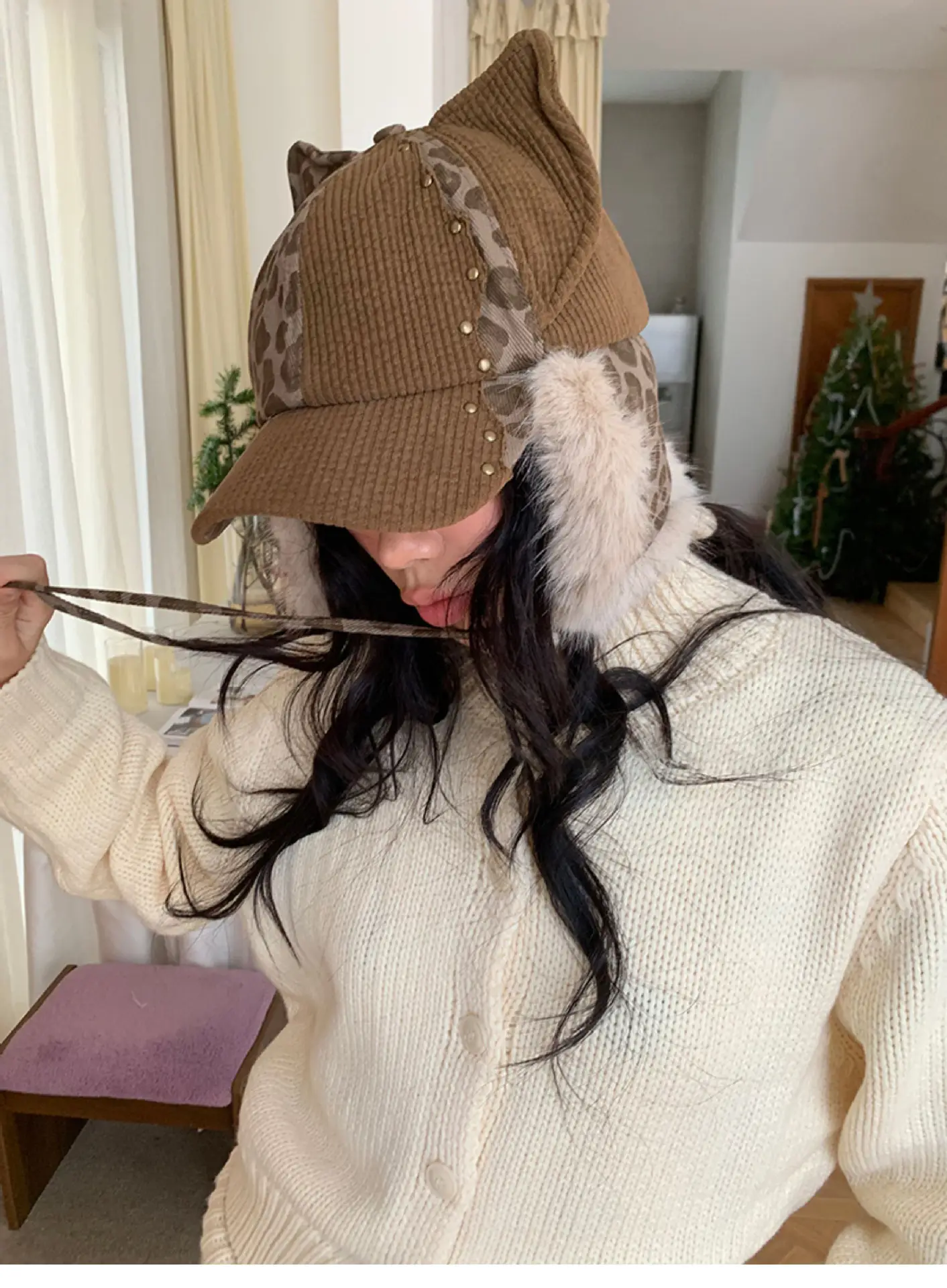 Women's Winter Leopard Print Plush Cat Ear Cap — feature 11
