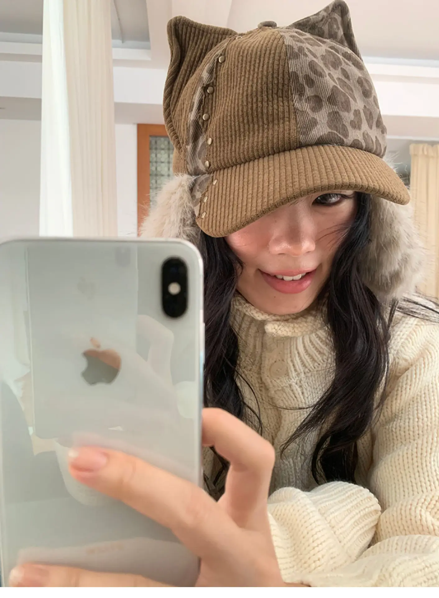 Women's Winter Leopard Print Plush Cat Ear Cap — feature 13