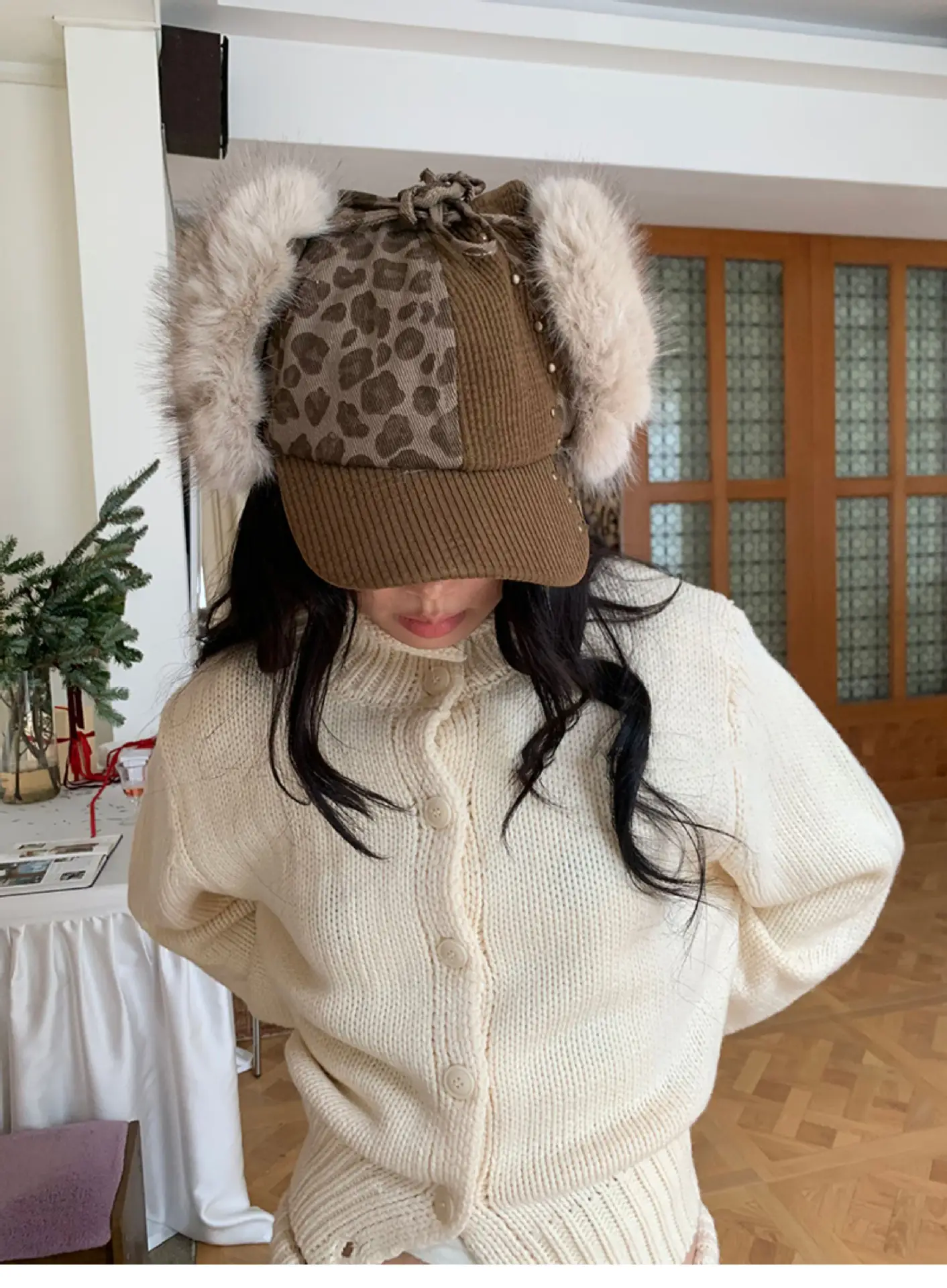 Women's Winter Leopard Print Plush Cat Ear Cap — feature 8