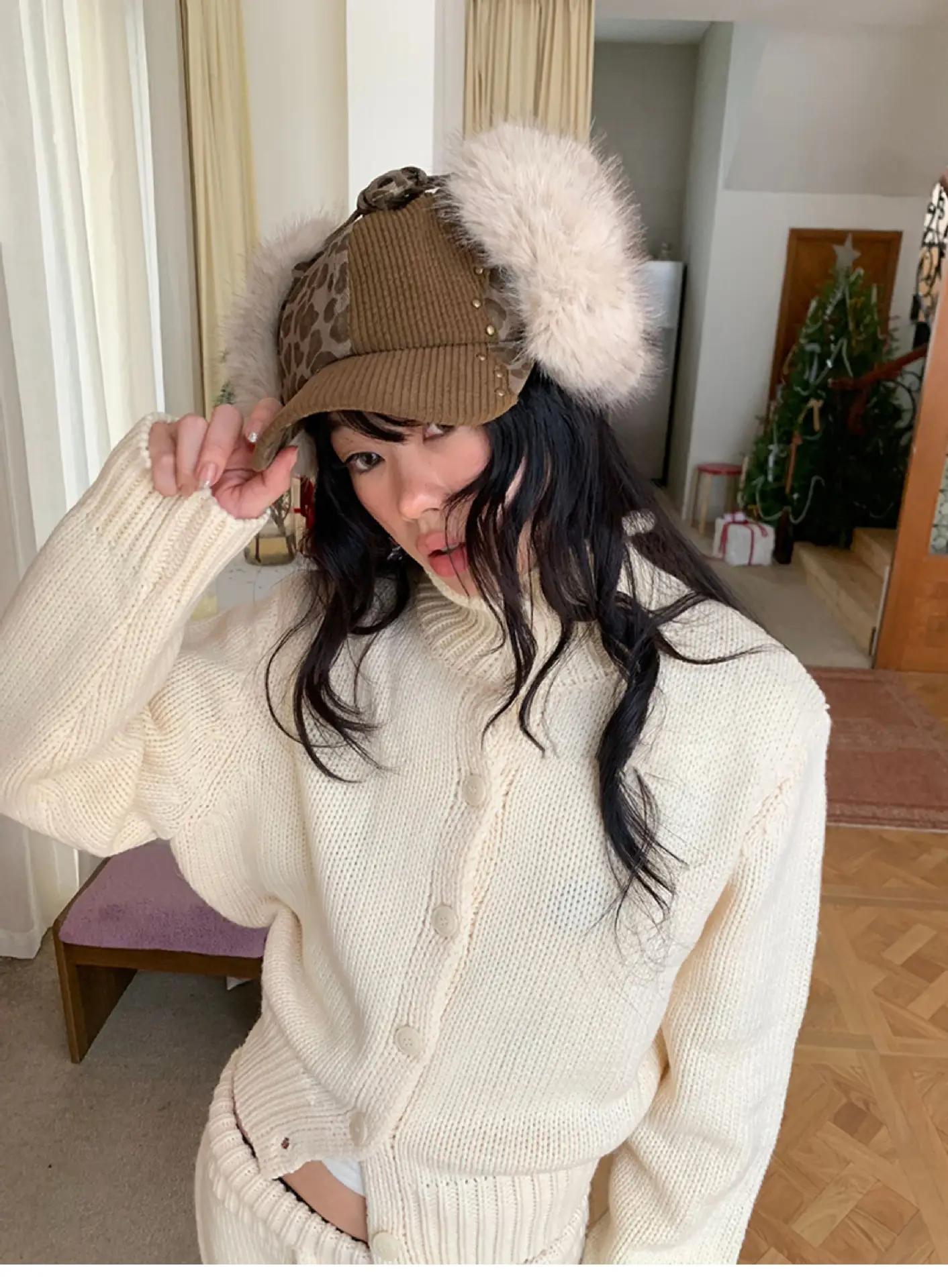 Women's Winter Leopard Print Plush Cat Ear Cap — feature 9