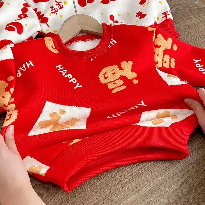 Children's Fleece Sweater New Year's Greetings Warm Long Sleeve - Image 13