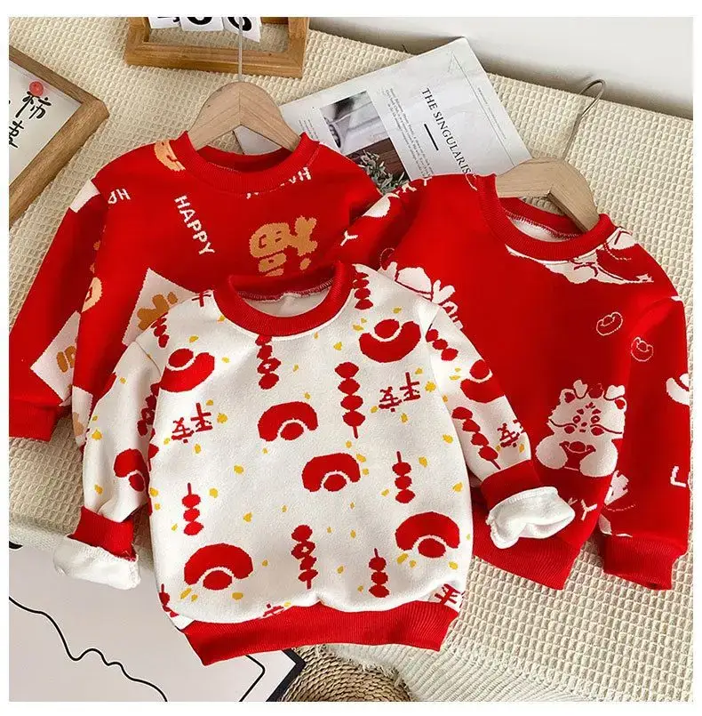 Children's Fleece Sweater New Year's Greetings Warm Long Sleeve — feature 44