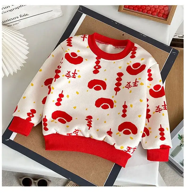 Children's Fleece Sweater New Year's Greetings Warm Long Sleeve — feature 45