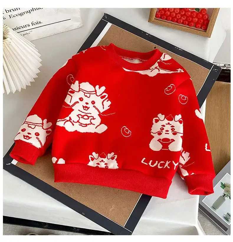 Children's Fleece Sweater New Year's Greetings Warm Long Sleeve — feature 47