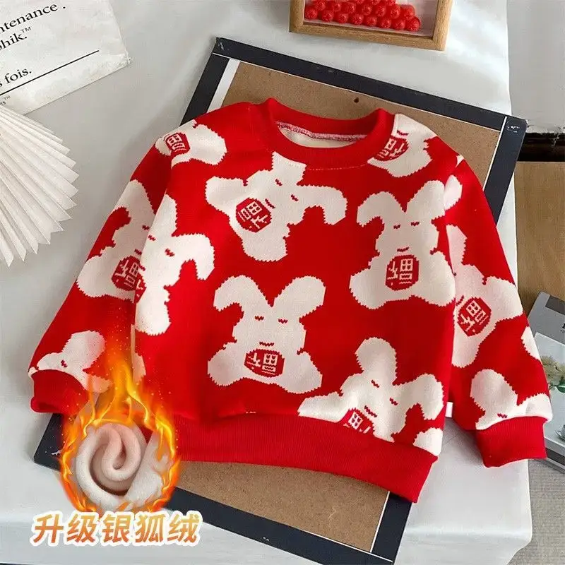Children's Fleece Sweater New Year's Greetings Warm Long Sleeve - Image 2