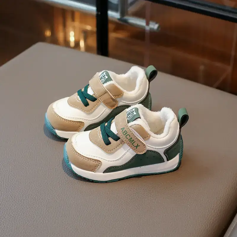 Baby Boy Winter Warm Sneakers Green White Soft Sole