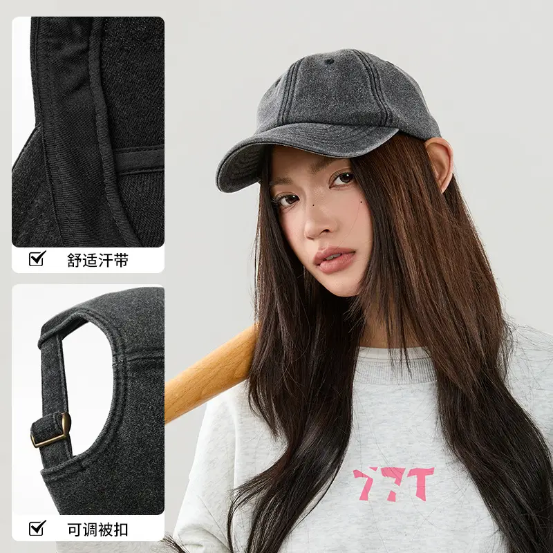 Gray Retro Washed Baseball Cap with Peaked Brim - Image 7