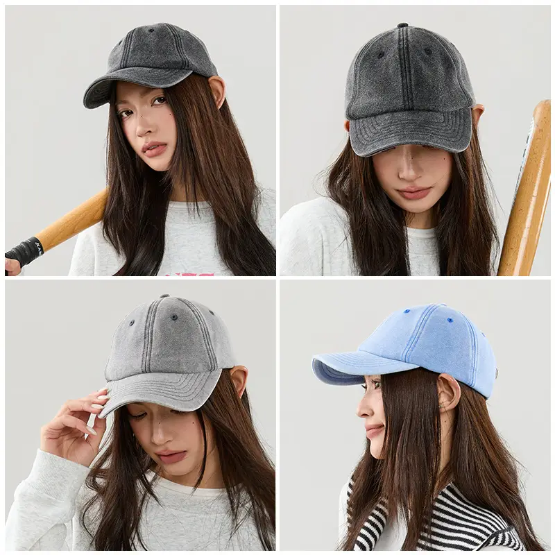 Gray Retro Washed Baseball Cap with Peaked Brim - Image 9
