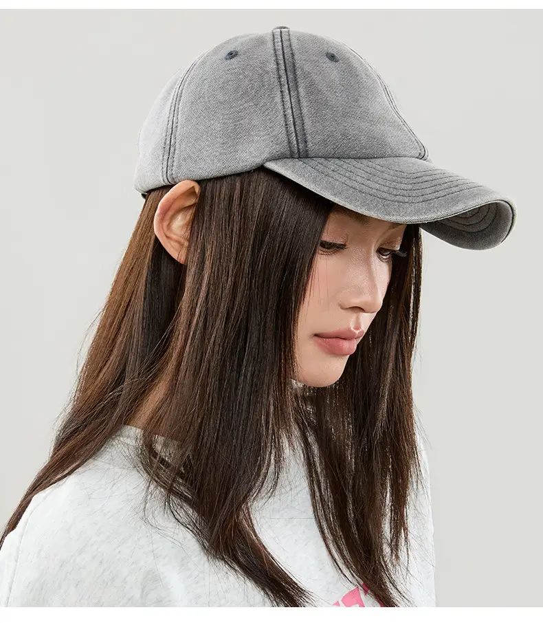 Gray Retro Washed Baseball Cap with Peaked Brim — feature 12