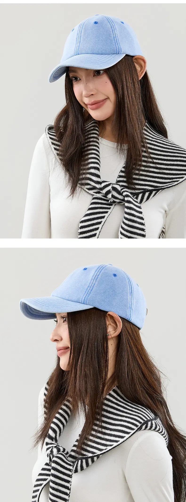 Gray Retro Washed Baseball Cap with Peaked Brim — feature 13