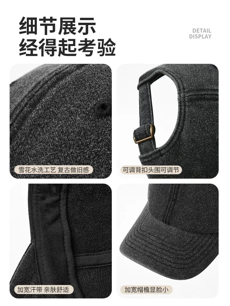 Gray Retro Washed Baseball Cap with Peaked Brim — feature 9
