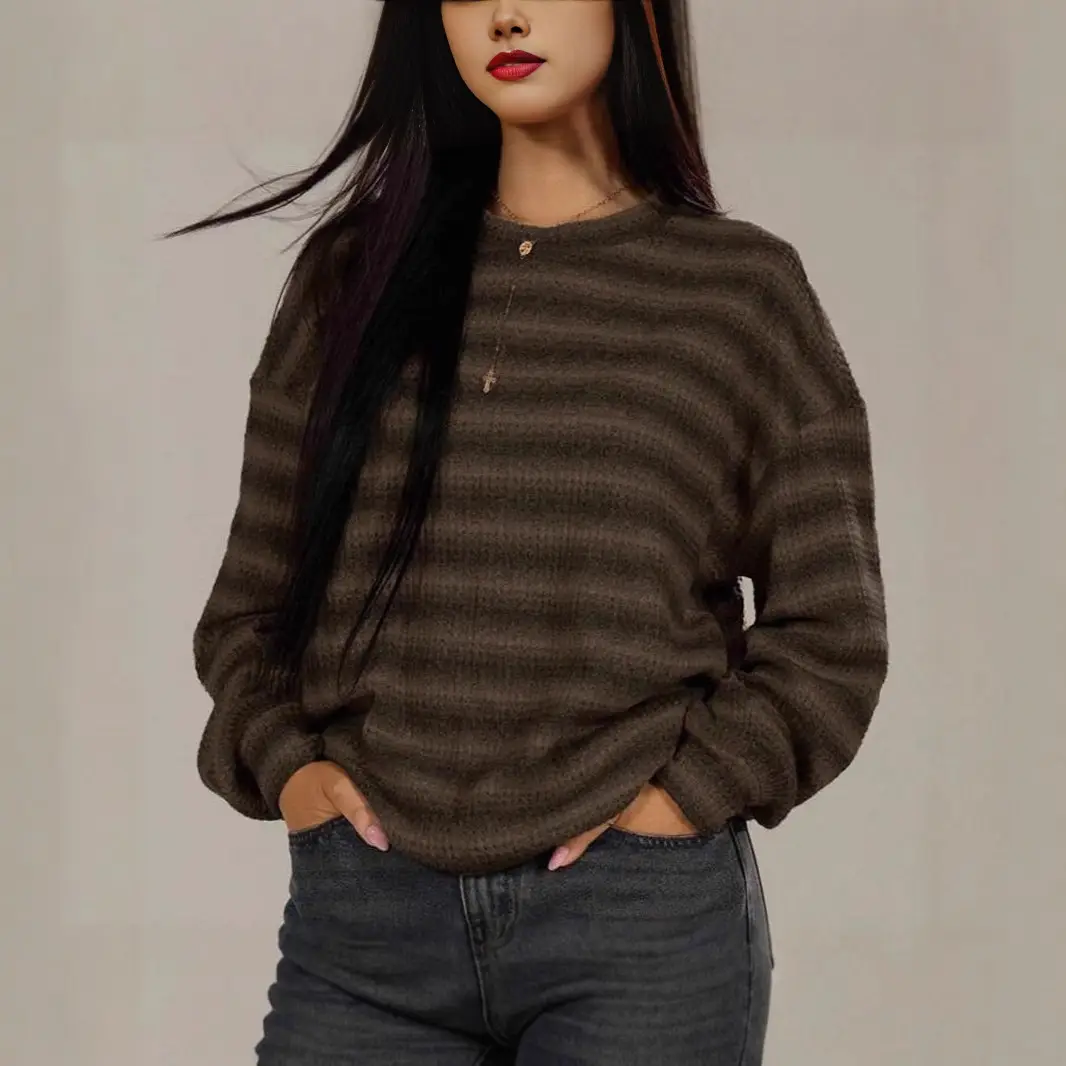 New Cross-Border American Striped Sweatshirt Loose Round Neck - Image 2