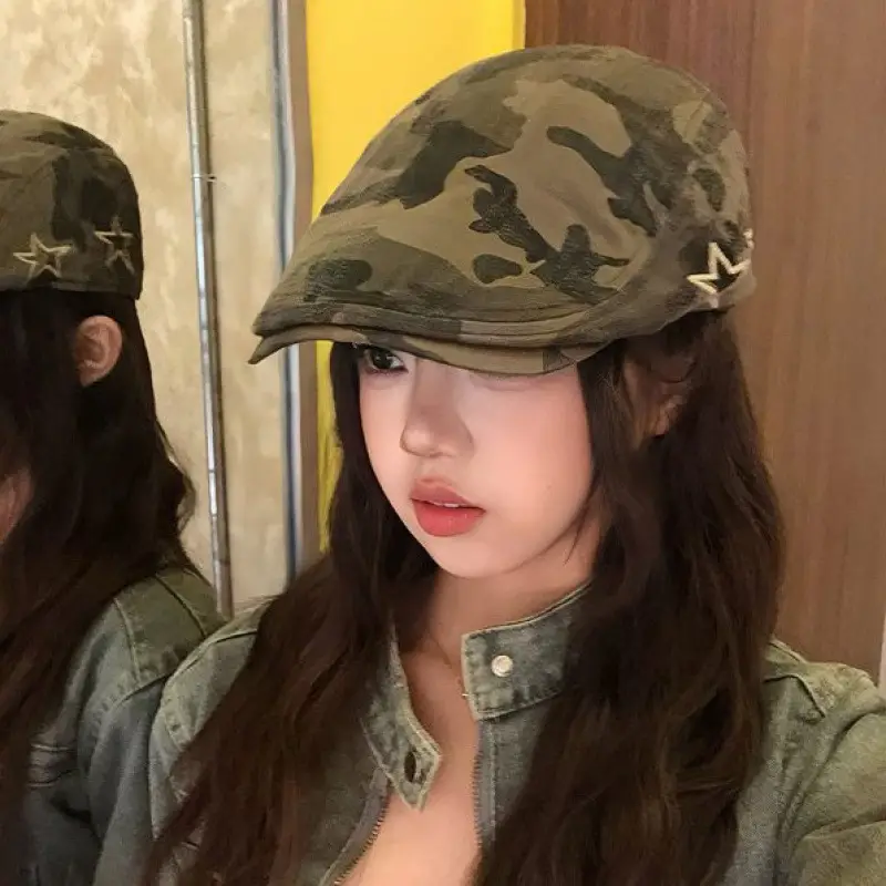 Women American Retro Camouflage Cap Winter Beret Sweet Cool Style - Image 3