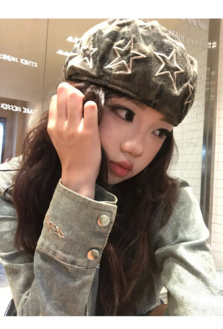 Women American Retro Camouflage Cap Winter Beret Sweet Cool Style — feature 10