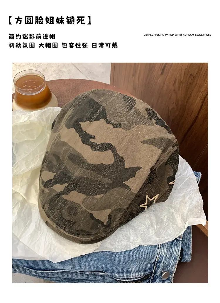 Women American Retro Camouflage Cap Winter Beret Sweet Cool Style — feature 2