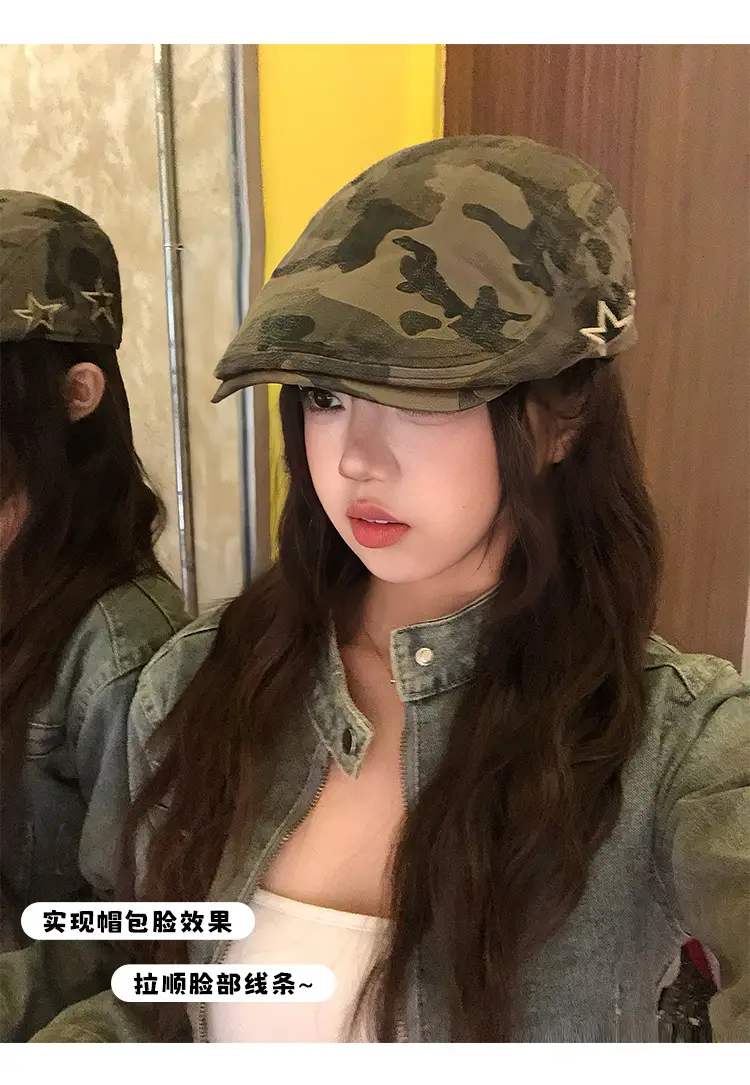 Women American Retro Camouflage Cap Winter Beret Sweet Cool Style — feature 5