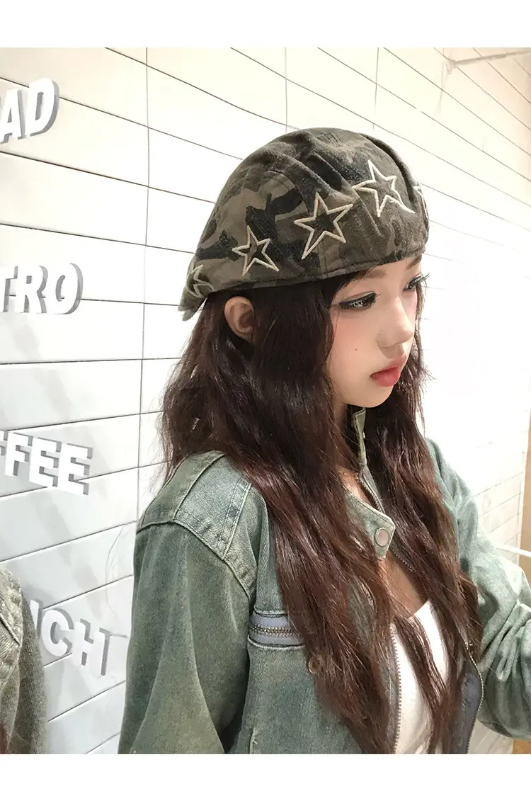 Women American Retro Camouflage Cap Winter Beret Sweet Cool Style — feature 6