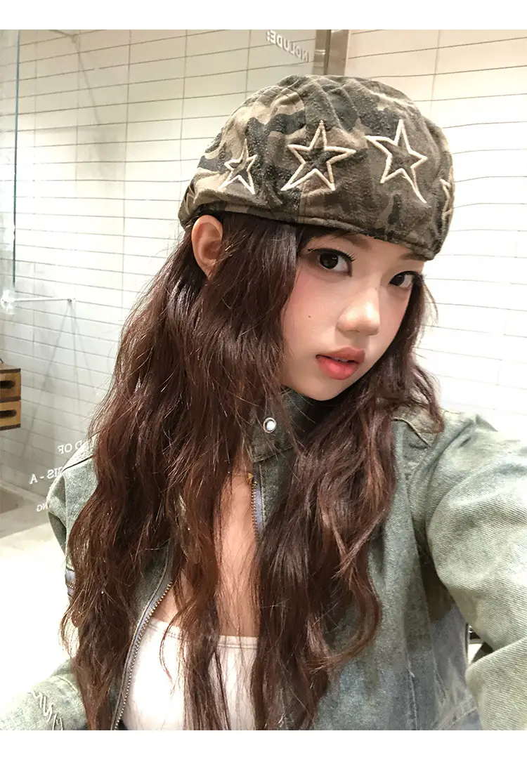 Women American Retro Camouflage Cap Winter Beret Sweet Cool Style — feature 7