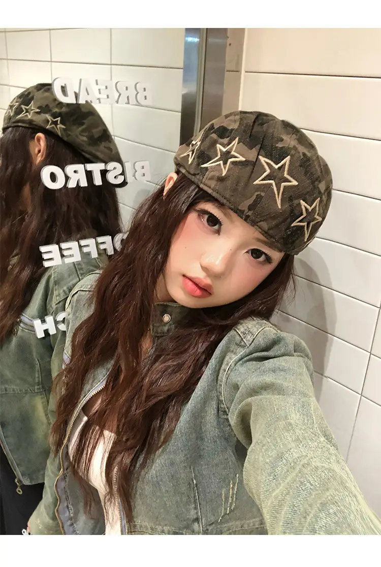 Women American Retro Camouflage Cap Winter Beret Sweet Cool Style — feature 8