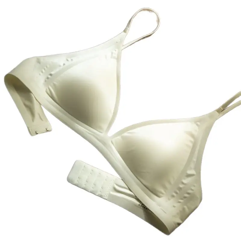 Cynl Milk Satin French Deep V Neck Intimates Women's Summer Spaghetti Straps Seamless Triangle Cup Small Breasts No Rims Thin Bra