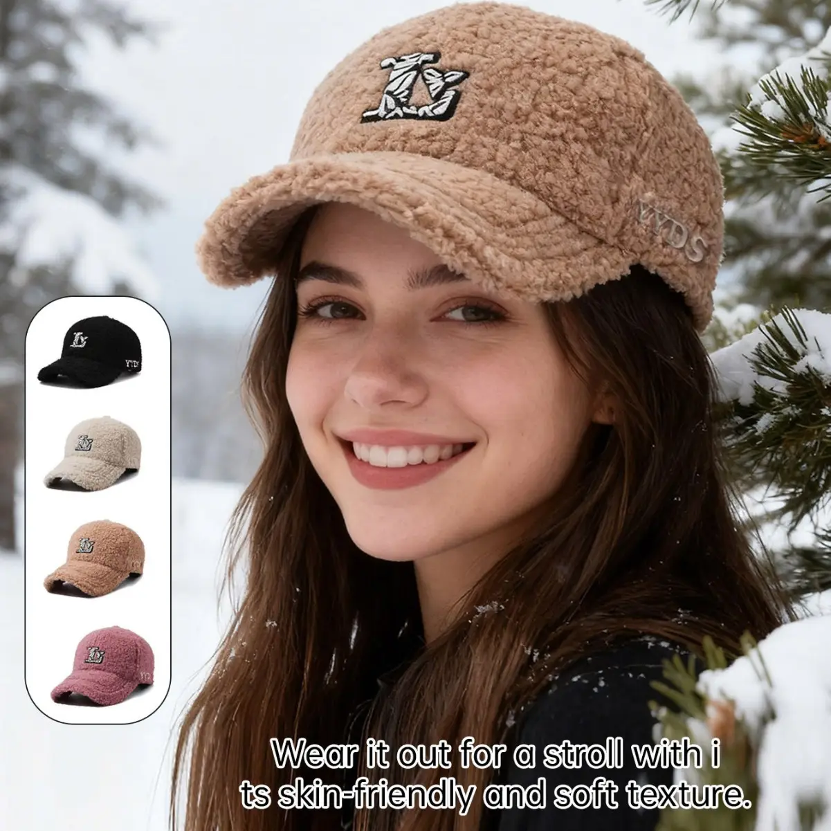 New Lamb Wool Plush Face Cap for Women Winter Warm Embroidered - Image 5