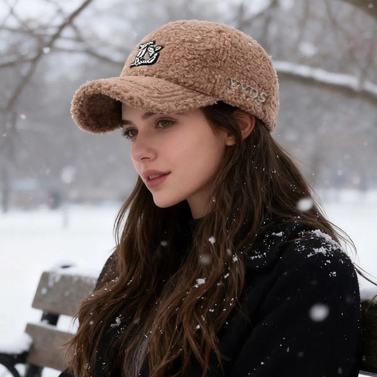 New Lamb Wool Plush Face Cap for Women Winter Warm Embroidered - Image 6