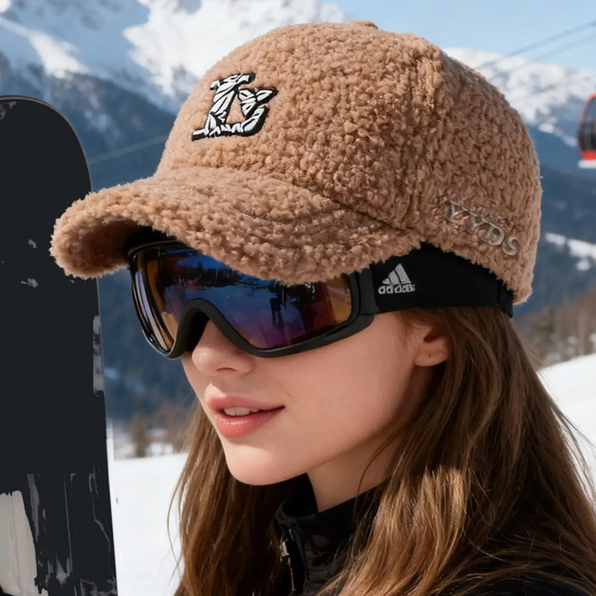 New Lamb Wool Plush Face Cap for Women Winter Warm Embroidered - Image 7