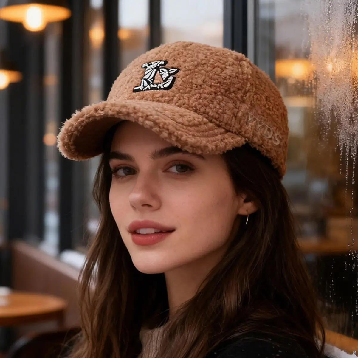 New Lamb Wool Plush Face Cap for Women Winter Warm Embroidered - Image 9