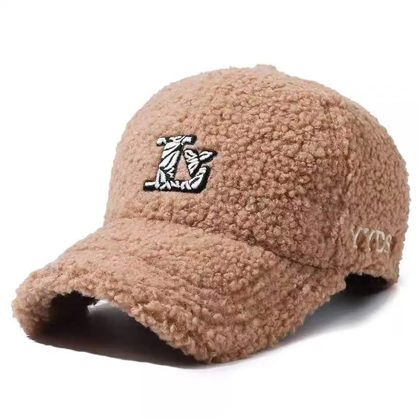 New Lamb Wool Plush Face Cap for Women Winter Warm Embroidered
