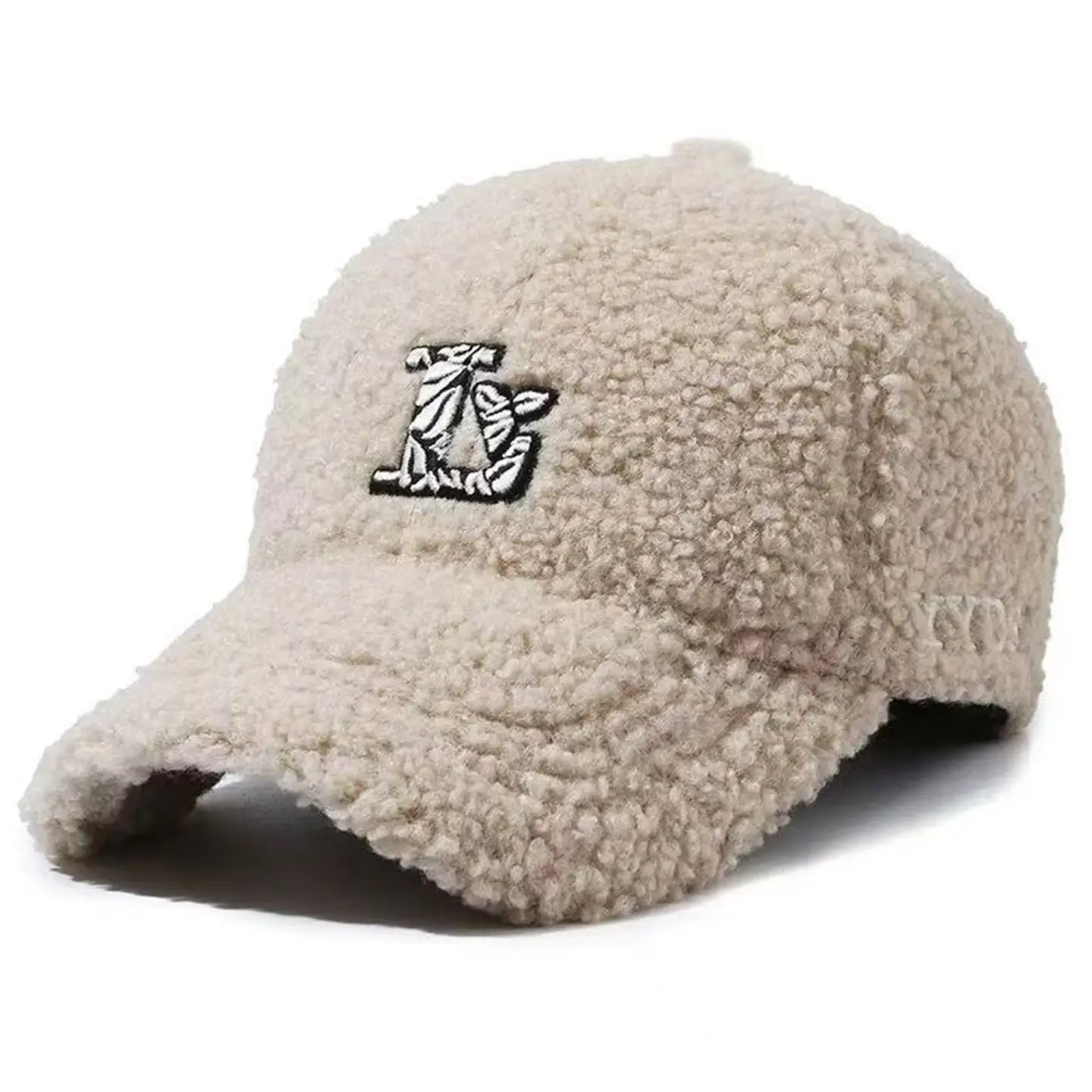 New Lamb Wool Plush Face Cap for Women Winter Warm Embroidered - Image 2