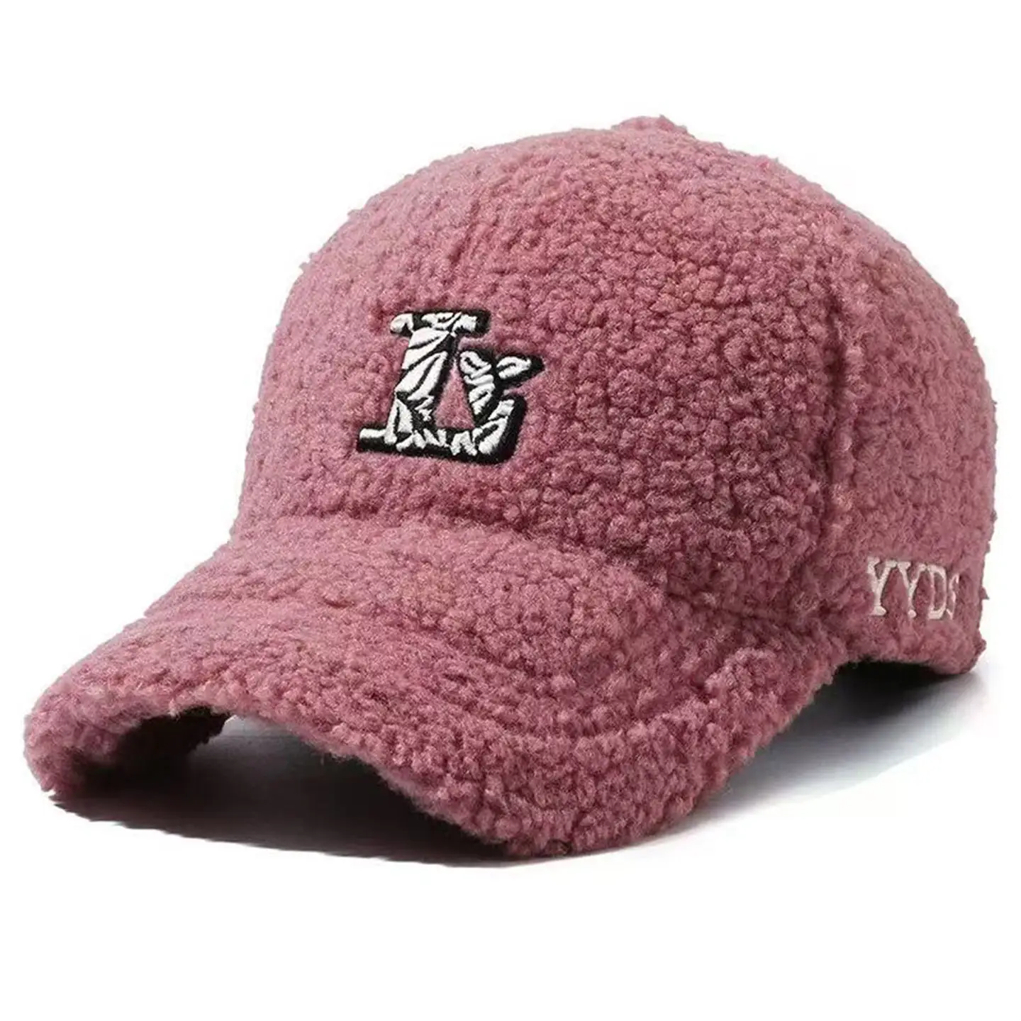 New Lamb Wool Plush Face Cap for Women Winter Warm Embroidered - Image 4