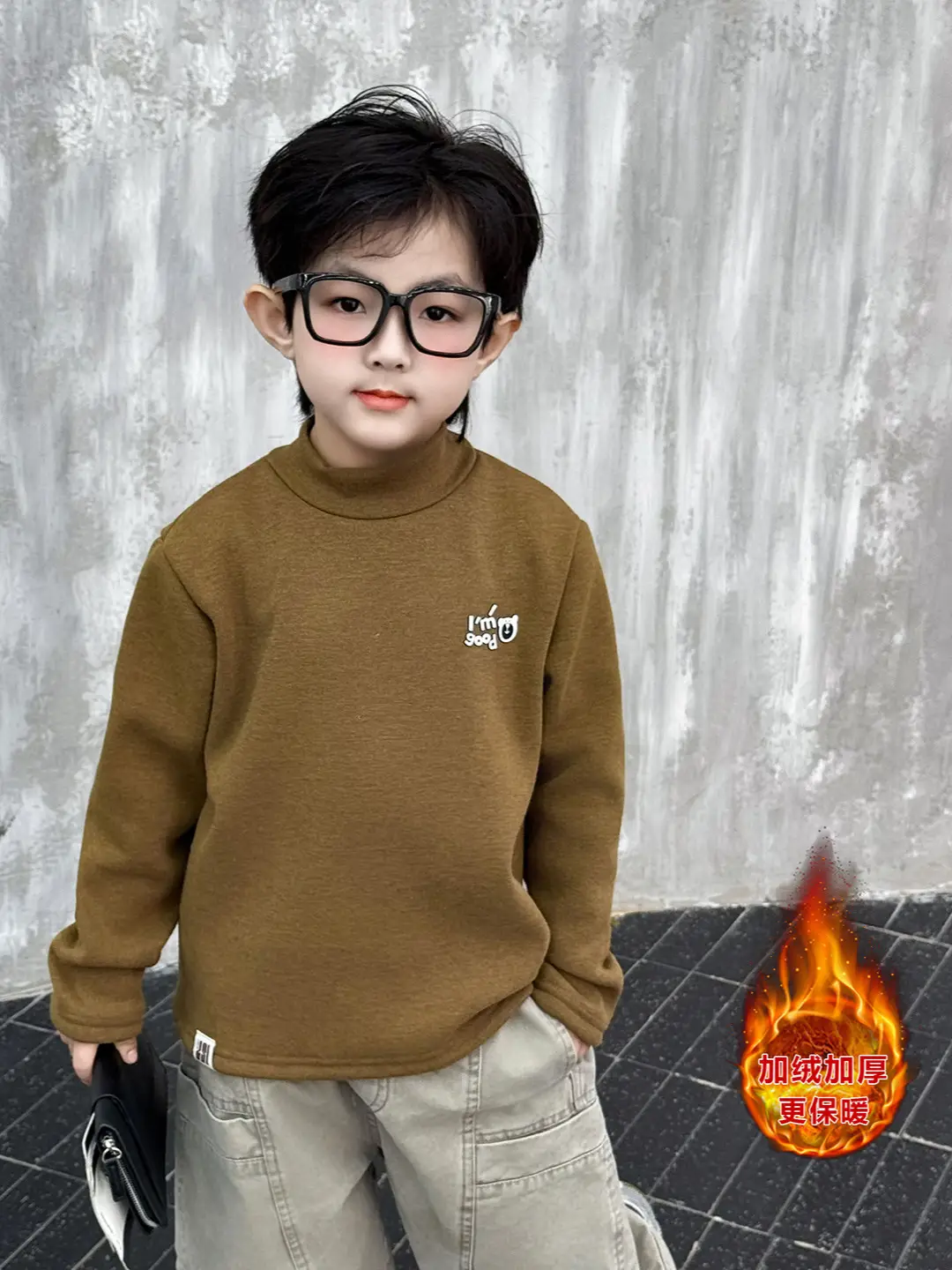 Boys Fleece Turtleneck Winter Top Beige - Image 5