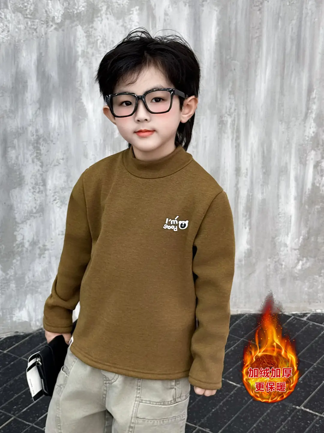 Boys Fleece Turtleneck Winter Top Beige - Image 6