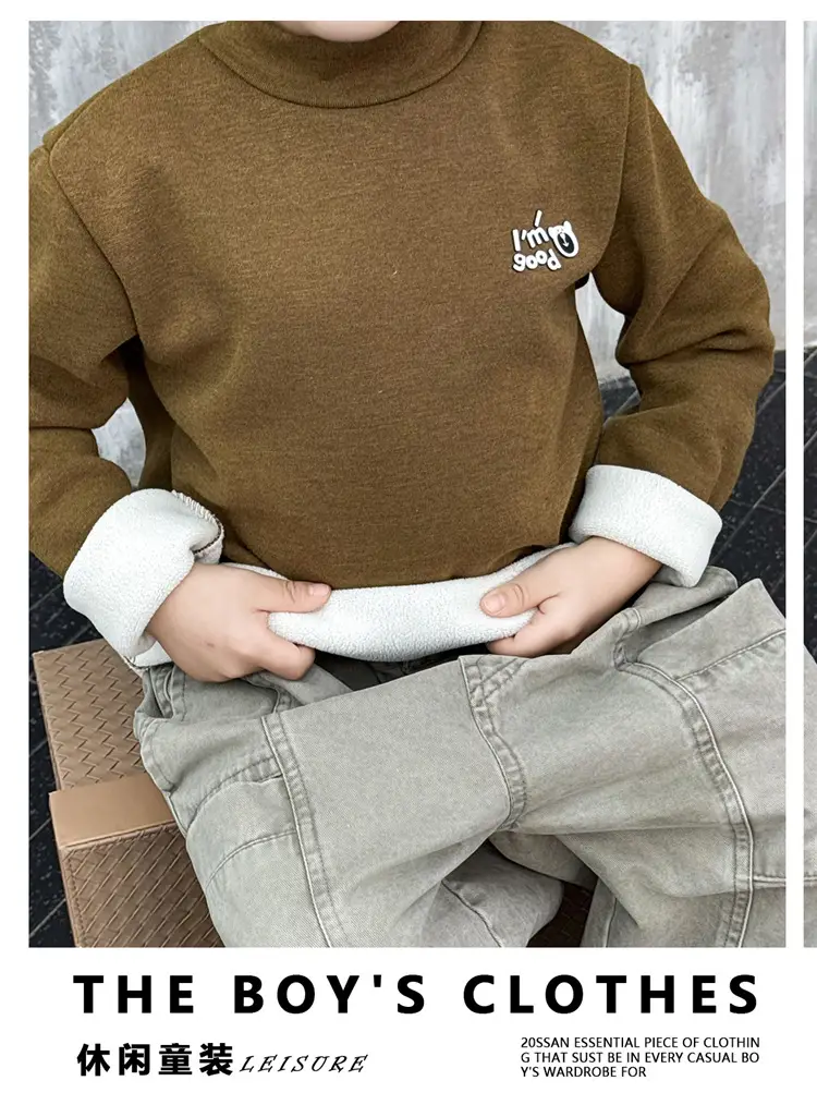 Boys Fleece Turtleneck Winter Top Beige — feature 11