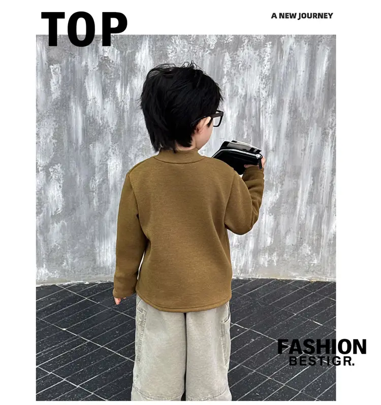 Boys Fleece Turtleneck Winter Top Beige — feature 12