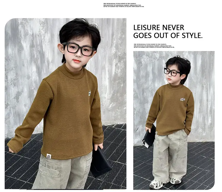 Boys Fleece Turtleneck Winter Top Beige — feature 15