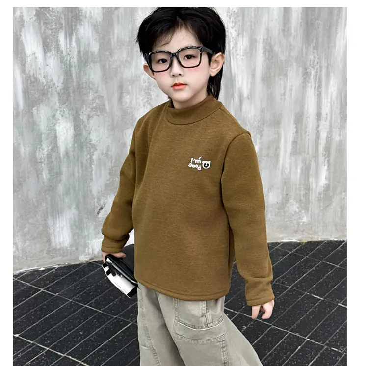 Boys Fleece Turtleneck Winter Top Beige — feature 16