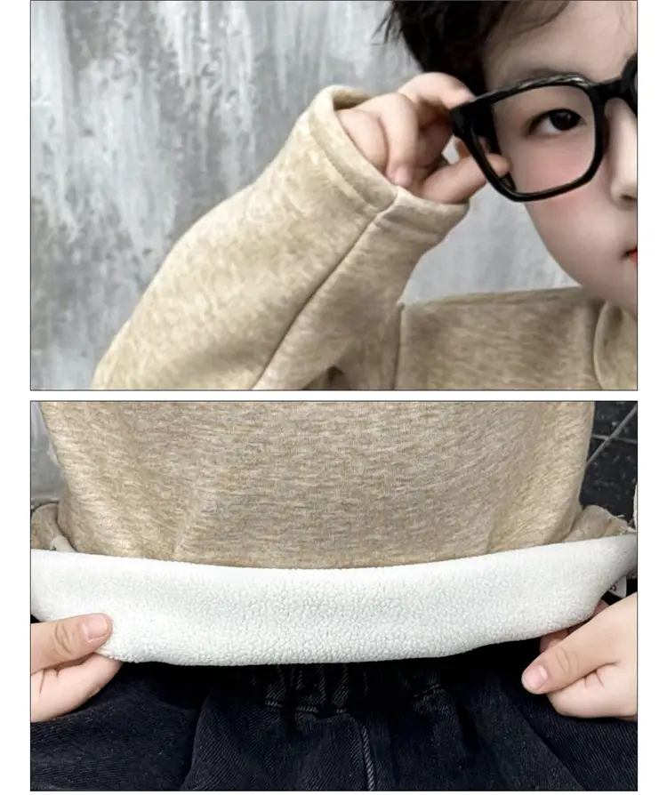 Boys Fleece Turtleneck Winter Top Beige — feature 19
