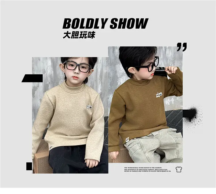Boys Fleece Turtleneck Winter Top Beige — feature 2