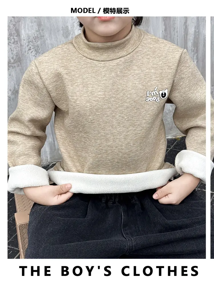 Boys Fleece Turtleneck Winter Top Beige — feature 6