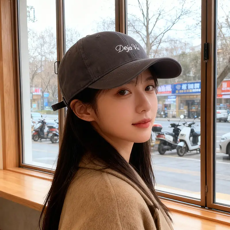 Brown Cotton Baseball Cap with "Dja Vu" Embroidery for Men Women - Image 2