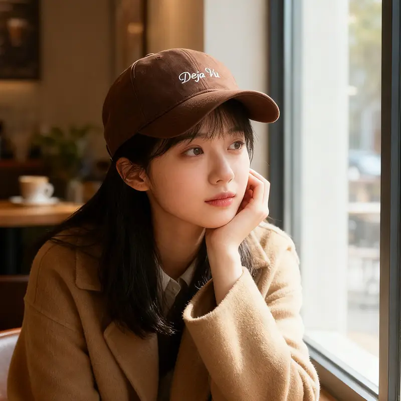 Brown Cotton Baseball Cap with "Dja Vu" Embroidery for Men Women - Image 4
