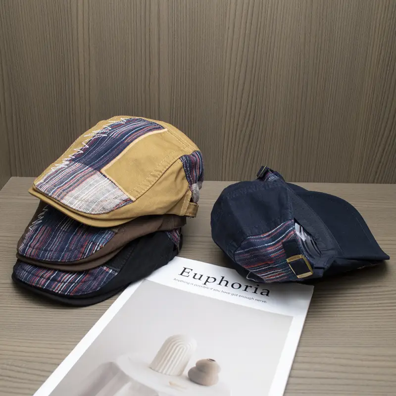 Vintage British Beret Patchwork Cap for Women Men - Image 6