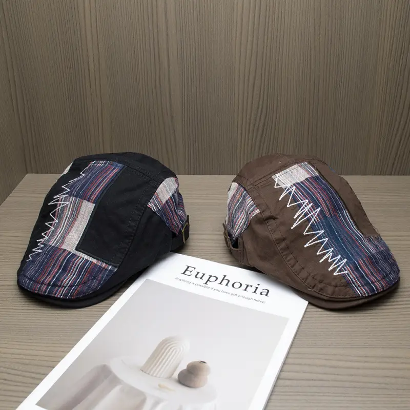 Vintage British Beret Patchwork Cap for Women Men - Image 7