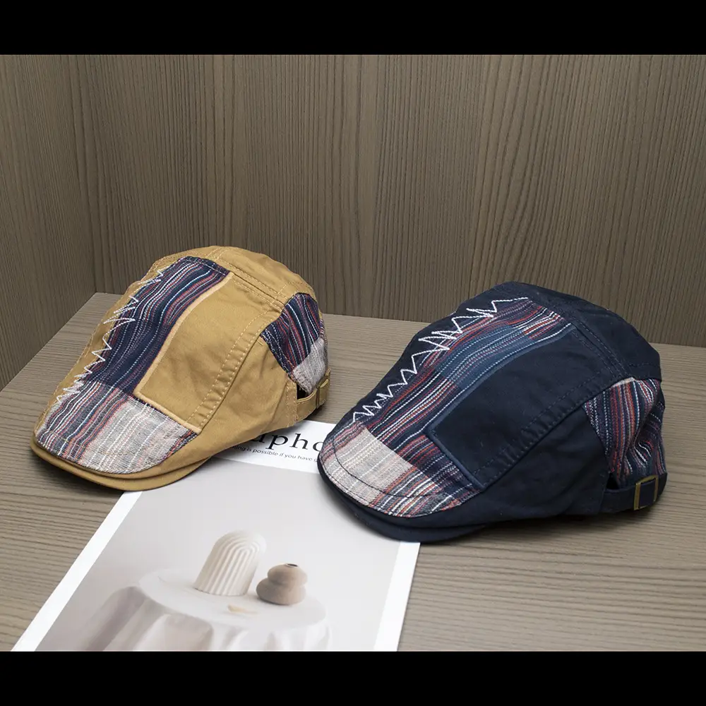 Vintage British Beret Patchwork Cap for Women Men — feature 3