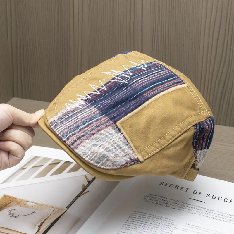 Vintage British Beret Patchwork Cap for Women Men - Image 3