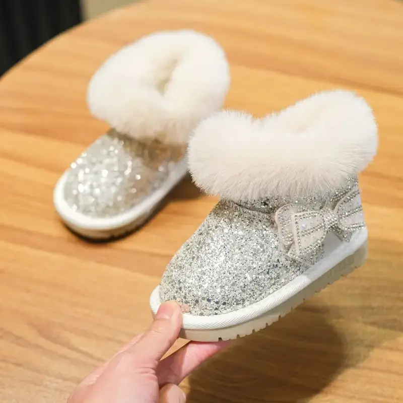 Baby Girl Fleece Lined Snow Boots Pink Sparkle
