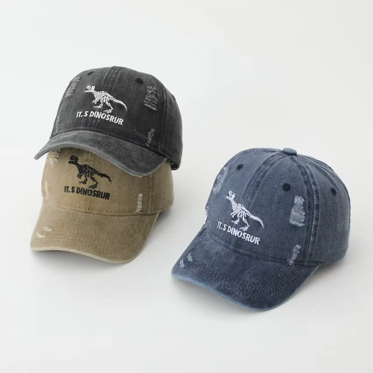 Kids Baseball Caps Korean Fashion Retro Dinosaur Green Gray Beige