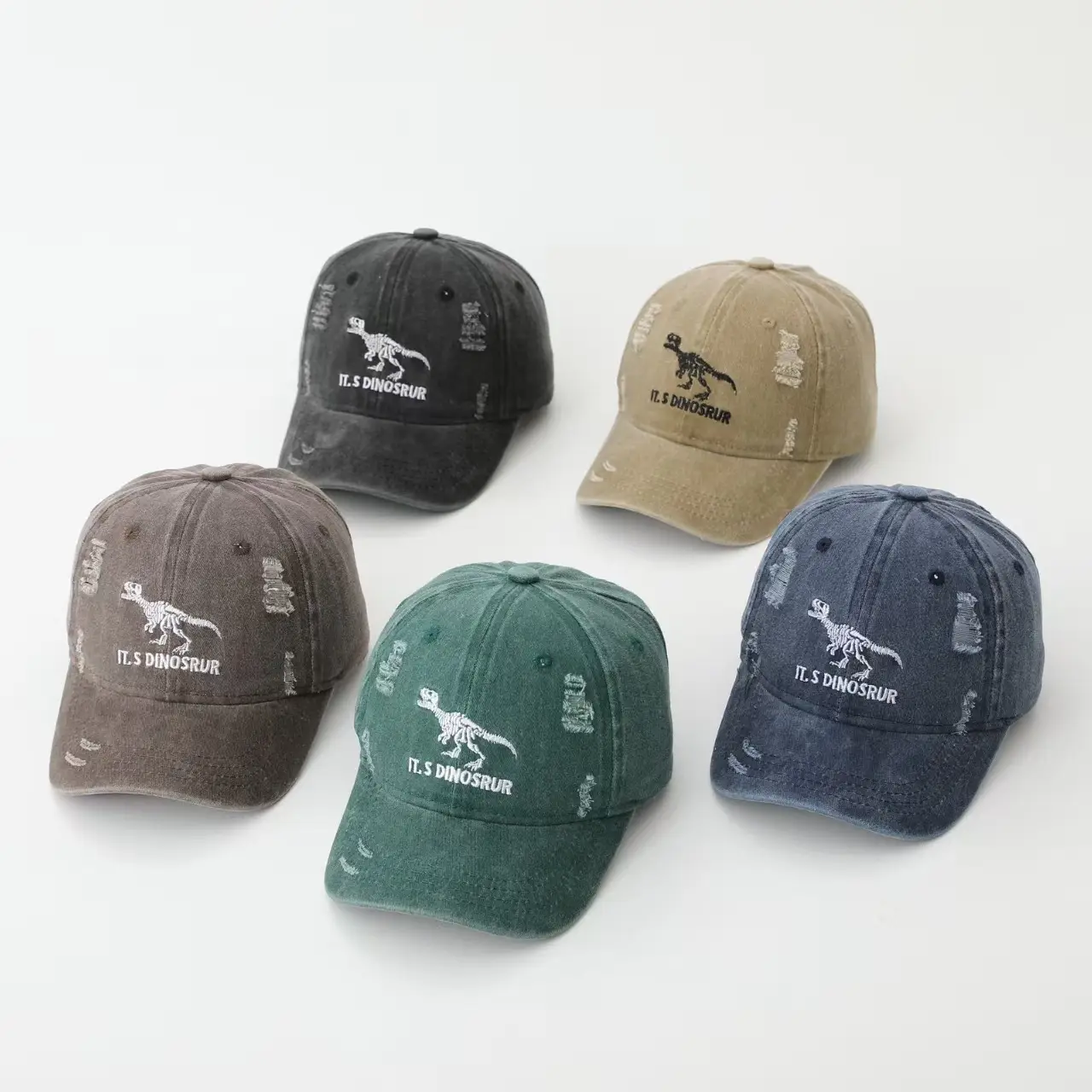 Kids Baseball Caps Korean Fashion Retro Dinosaur Green Gray Beige — feature 2